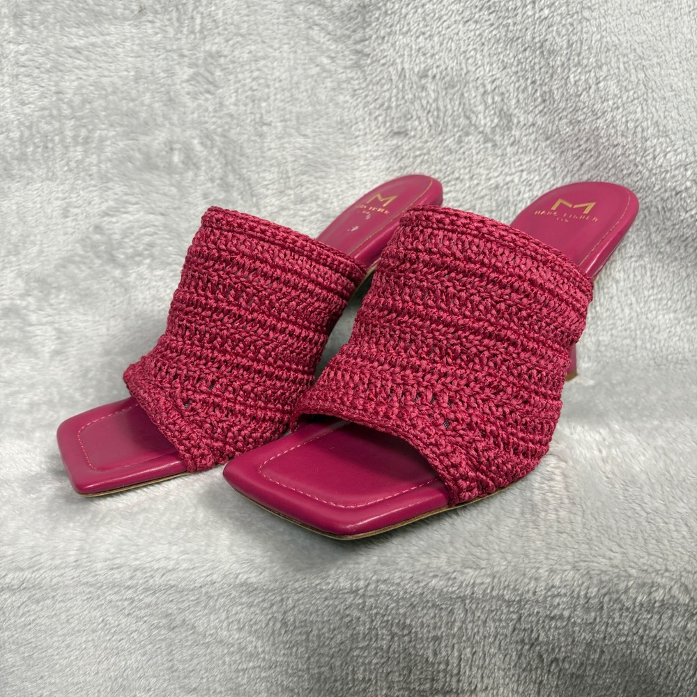 Marc Fisher Dako Heeled Sandals 9M Fuchsia Pink Crochet Square Toe Heeled Mules